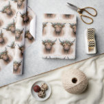 Highland Cow Wearing a Bridal Floral Crown Geschenkpapier<br><div class="desc">A highland cow wearing a floral crown of roses and baby's breath radiates a serene rustic charm through its soft,  earthy watercolor tones</div>