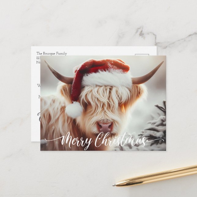 Highland Cow Weihnachtskarte Postkarte (Vorderseite/Rückseite Beispiel)