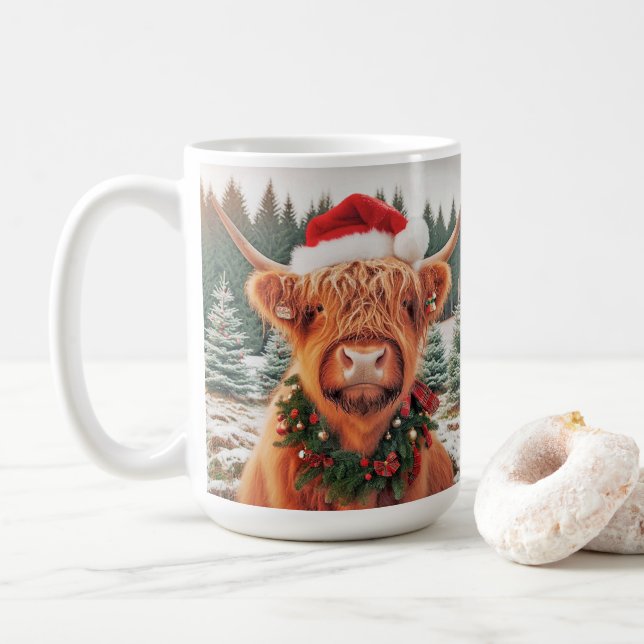 Highland Cow Weihnachtszeit-Tasse Kaffeetasse (Mit Donut)