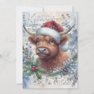 Highland Cow Winter Christmas Watercolor Feiertagskarte