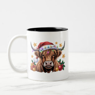 Highland Cow Xmas Heifers Farm Bauer Animal Lover Zweifarbige Tasse