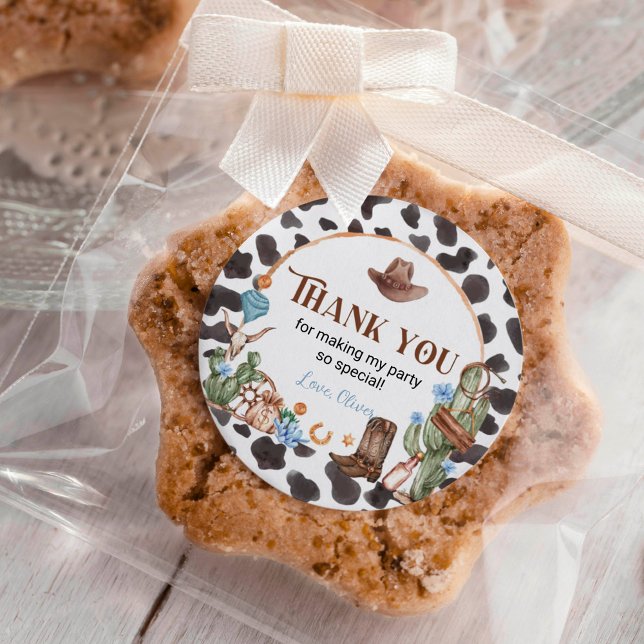 Highland Cowboy Labels Geburtstagskleber Runder Aufkleber (Von Creator hochgeladen)