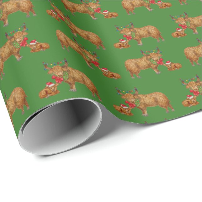 Highland Cows Holiday Geschenkpapier (Rolleneckpunkt)