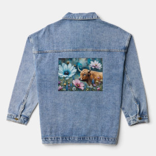 Highland-Cuh Florale Farbige Cosmos-Tapete Jeansjacke