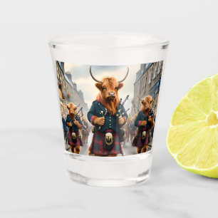 Highland-Harmonie: Dudelsack-Hochlandkuh-Band Schnapsglas