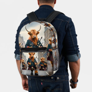 Highland Harmony: Bagpipe Highland Cow Band Bedruckter Rucksack
