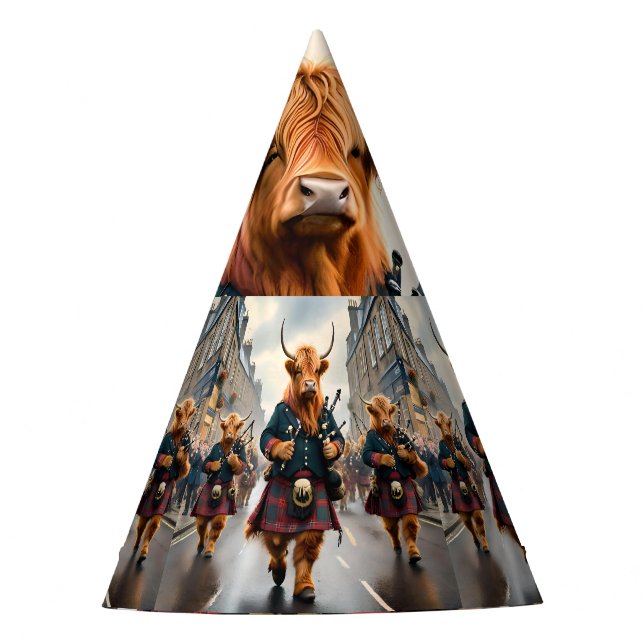 Highland Harmony: Bagpipe Highland Cow Band Partyhütchen (Vorderseite)