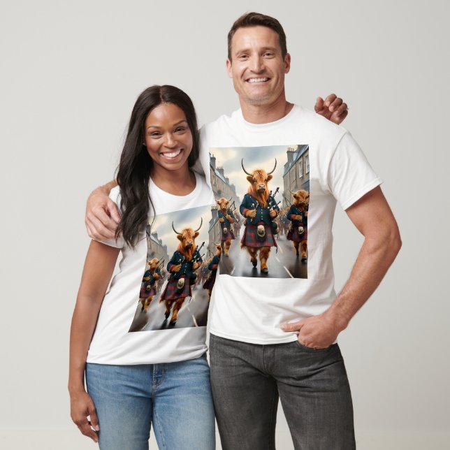 Highland Harmony: Bagpipe Highland Cow Band T-Shirt (Unisex)