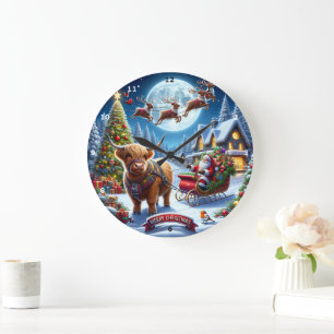 Highland Holiday Delivery Weihnachten der Kuh des  Große Wanduhr
