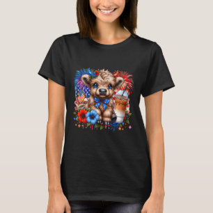 Highland-Kuh 4. Juli Floral USA Patriotische Kuh T-Shirt