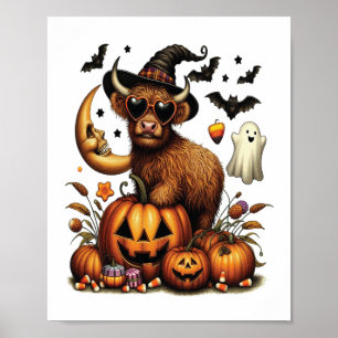 Highland-Kuh an Halloween-Kürbis Poster