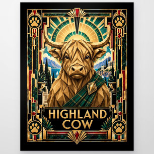 Highland-Kuh, Art Deco Wildlife Postkarte