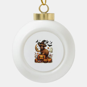 Highland-Kuh auf Kürbis-Halloween Keramik Kugel-Ornament