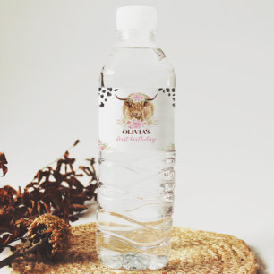 Highland Kuh Birthday Party Water Flasche Label