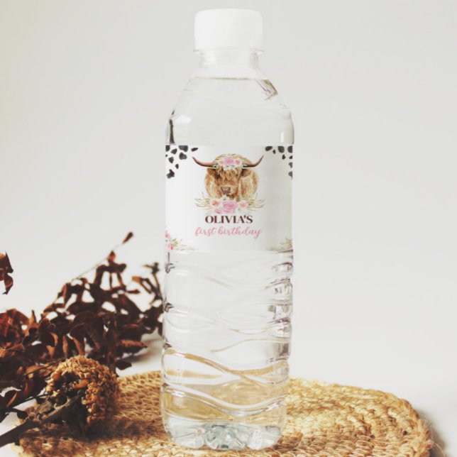 Highland Kuh Birthday Party Water Flasche Label (Von Creator hochgeladen)
