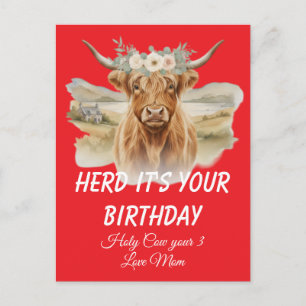 Highland-Kuh-Blumenkrone-Birthday-Gruß Postkarte