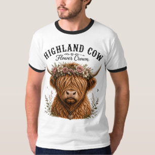 Highland-Kuh-Blumenkrone-Cottagecore-Grafikdesign T-Shirt