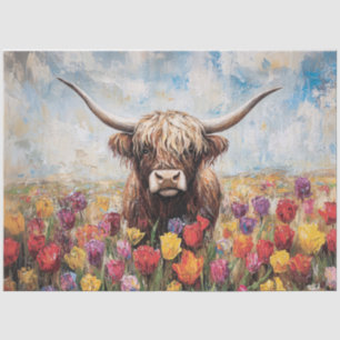 Highland Kuh Bunte Tulpen Decoupage Seidenpapier