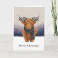 Highland-Kuh-Distel-Kronen-Weihnachtskarte