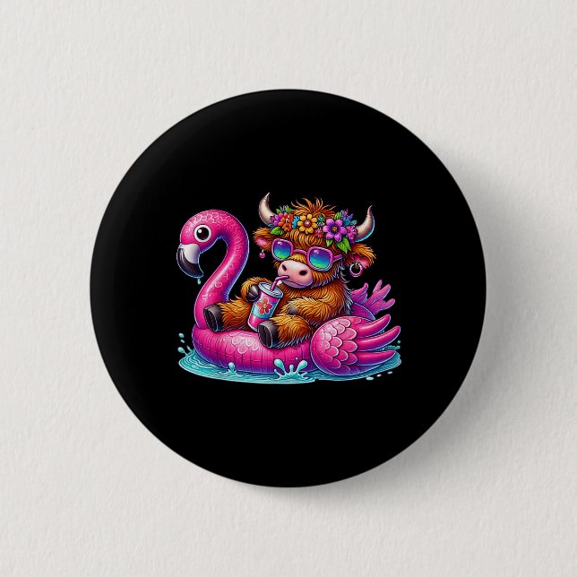 Highland-Kuh Flamingo ol Float Sommer Hawaii Stran Button (Vorderseite)