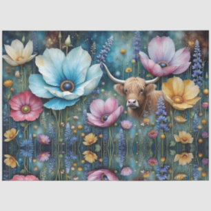 Highland-Kuh Florale Farbige Cosmos Wandteppich Seidenpapier