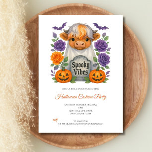 Highland-Kuh-Geisterblumen-Kürbis-Halloween-Party Einladung