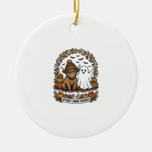 Highland-Kuh Halloween-Geist-Kürbis Vintage-Kunst Keramik Ornament