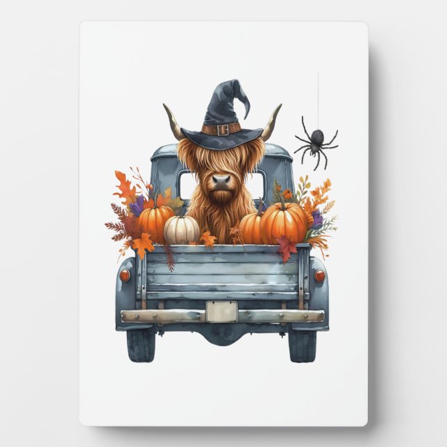 Highland-Kuh Halloween Herbst Fotoplatte (Vorderseite)