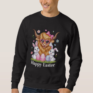 Highland-Kuh-Hasenohren-Bogen-Süße-Kaninchen-Eier- Sweatshirt