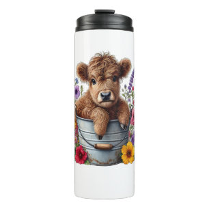 Highland-Kuh in Blumenkübel Png, Niedlich Thermosbecher