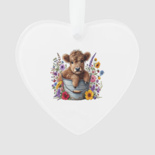 Highland-Kuh in Blumenkübel-Png, Süß Ornament