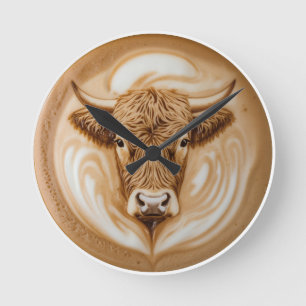 Highland-Kuh-Latte-Art-Rundwanduhr Eigenartig S Runde Wanduhr