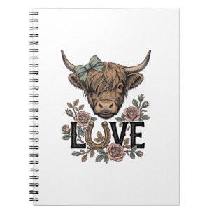 Highland-Kuh-Liebe Vintage-Blumen-Hufeisen-Kunst Notizblock