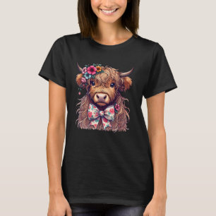 Highland-Kuh-Liebhaber Frauen Floral Blumen-Schlei T-Shirt