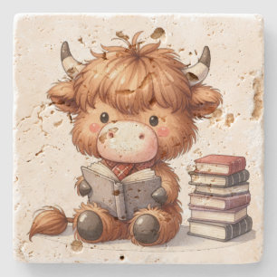 Highland-Kuh liest Bücher Steinuntersetzer