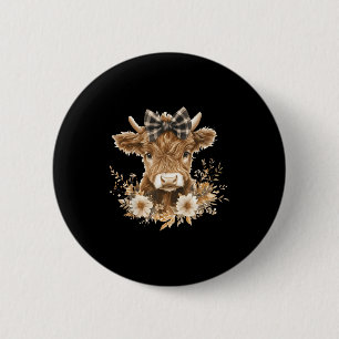 Highland-Kuh mit Schleifenblumen süße floral Kuh M Button