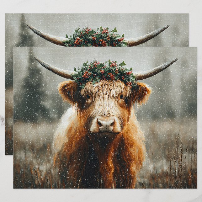 Highland-Kuh mit Weihnachtsgirlande Scrapbook-Papi (Vorne/Hinten)