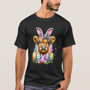 Highland-Kuh-Osterhase-Moo-Korb-Ostereiersuche-Kin T-Shirt