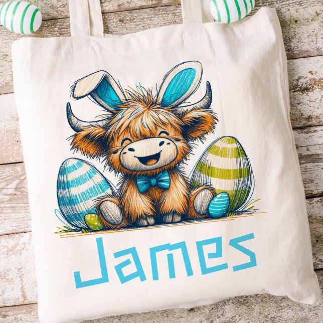 Highland Kuh Osterkids Name Boys Bunny Tragetasche (Boys Easter Tote)