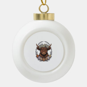 Highland-Kuh-Ostern Vintage-Blumen-Ei-Kunst Keramik Kugel-Ornament