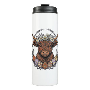 Highland-Kuh-Ostern Vintage-Blumen-Ei-Kunst Thermosbecher