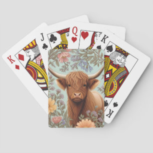 Highland-Kuh Pastell William Morris inspirierte Fl Spielkarten