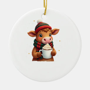 Highland-Kuh-Pinselstrich-Weihnachts-T-Shirt (4) Keramik Ornament
