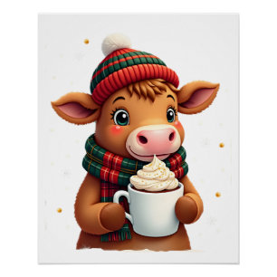 Highland-Kuh-Pinselstrich-Weihnachts-T-Shirt (4) Poster