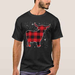Highland-Kuh Roter Büffel Kariert Weihnachts-Pyjam T-Shirt