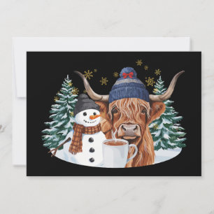 Highland-Kuh Schneemann Heiße Schokolade Weihnacht Einladung