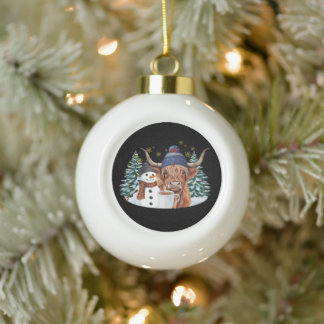 Highland-Kuh Schneemann Heiße Schokolade Weihnacht Keramik Kugel-Ornament