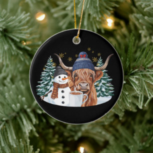 Highland-Kuh Schneemann Heiße Schokolade Weihnacht Keramik Ornament