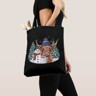 Highland-Kuh Schneemann Heiße Schokolade Weihnacht Tasche