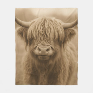 Highland-Kuh-Sepia-Porträt Fleecedecke